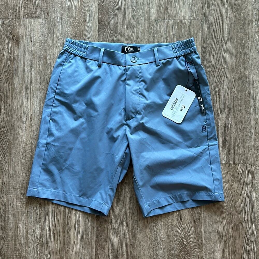 NWT Zyia Active‎ Starboard Shorts Steel Blue Size XS 8" Quick Dry Pockets